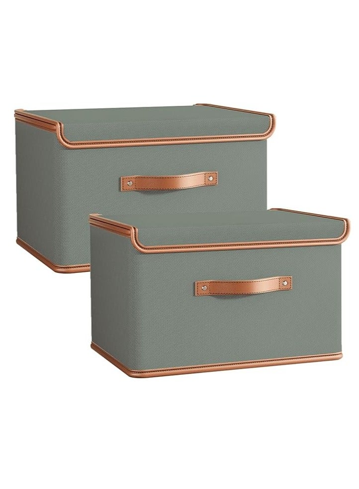 Arabest 2 Pack Storage Bins with Lids, Collapsible Closet Organizer Container, Fabric Organizer Box with Handles, Decorative Storage Boxes with Lids for Organizing Clothes, Blanket, Grey, Large  - Image 1
