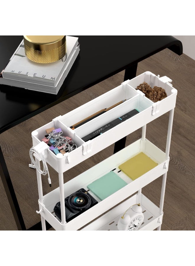 LEFAFA Slim Rolling Storage Cart with Wheels, 4 Tier Skinny Bathroom Storage Organizer Narrow Shelf Unit Thin Laundry Room Utility Cart for Bedside Kitchen Office Next to Fridge Small Places, White - Image 4
