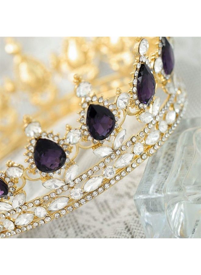 Foyte Baroque Queen Crown and Tiaras Sparkly Rhinestone Wedding Crown Bride Tiaras Princess Full Round Tiaras Headpieces for Women and Girls (Purple) - Image 5