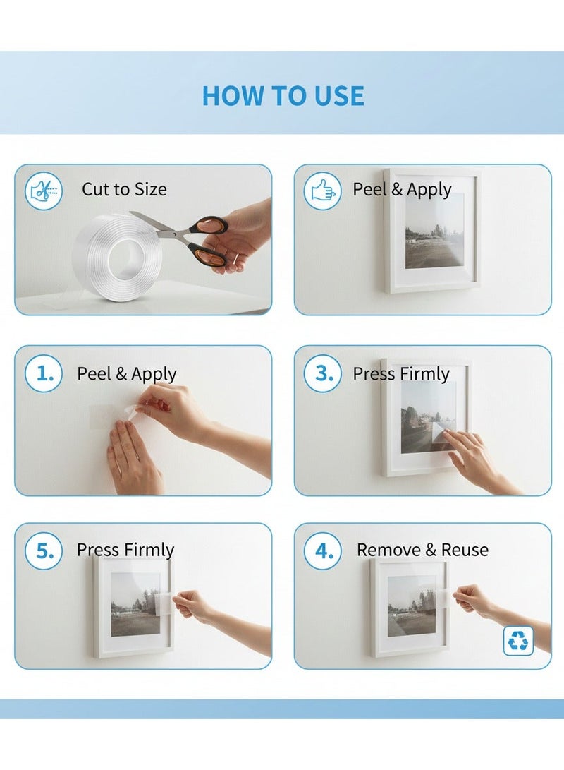 K3EDGE Double Sided Nano Tape – Traceless Extra Strong Adhesive Clear Tape, Heavy-Duty Removable Acrylic Gel for Picture Hanging, Posters, Carpets, DIY Crafts - Image 4