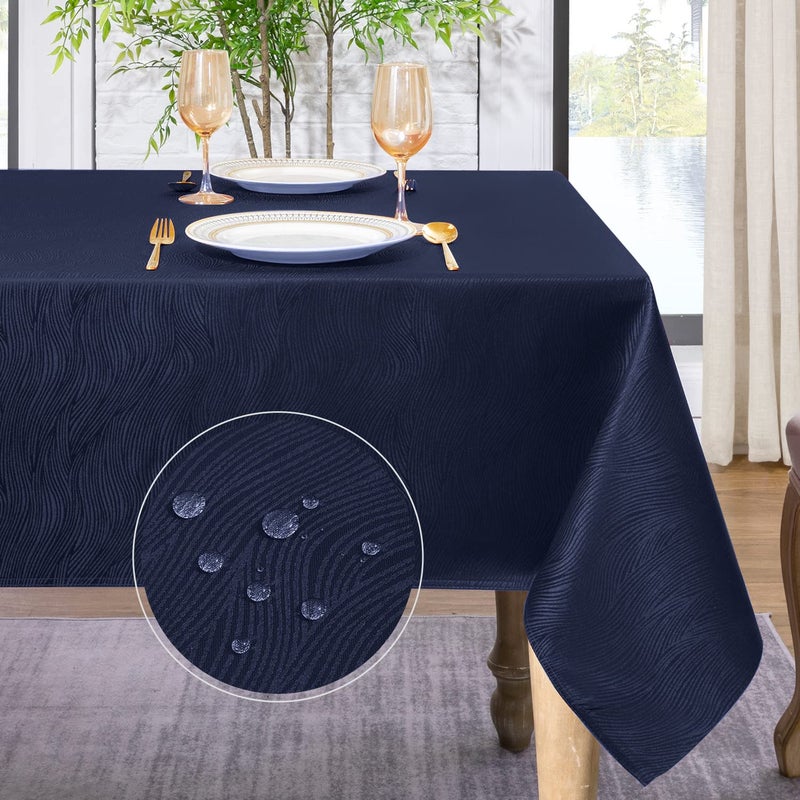 Softalker Jacquard Rectangle Tablecloth  Swirl Design Waterproof Stain Resistant Table Cover Wrinkle Free Heavy Weight Table Cloths for Dinner/Parties/Holiday - 60 x 84 Inch  Navy Blue - Image 1