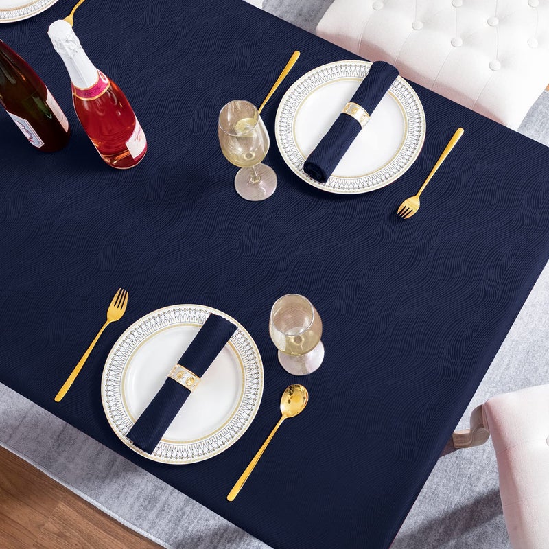 Softalker Jacquard Rectangle Tablecloth  Swirl Design Waterproof Stain Resistant Table Cover Wrinkle Free Heavy Weight Table Cloths for Dinner/Parties/Holiday - 60 x 84 Inch  Navy Blue - Image 5