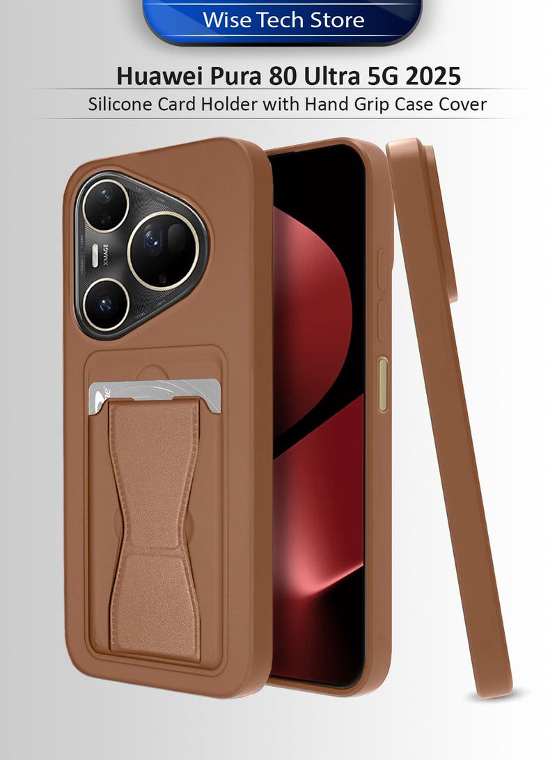 Wtech Huawei Pura 80 Ultra 5G 2025 Silicone TPU Card Holder with Hand Grip Case Cover (MCHPSN) - Brown - Image 1