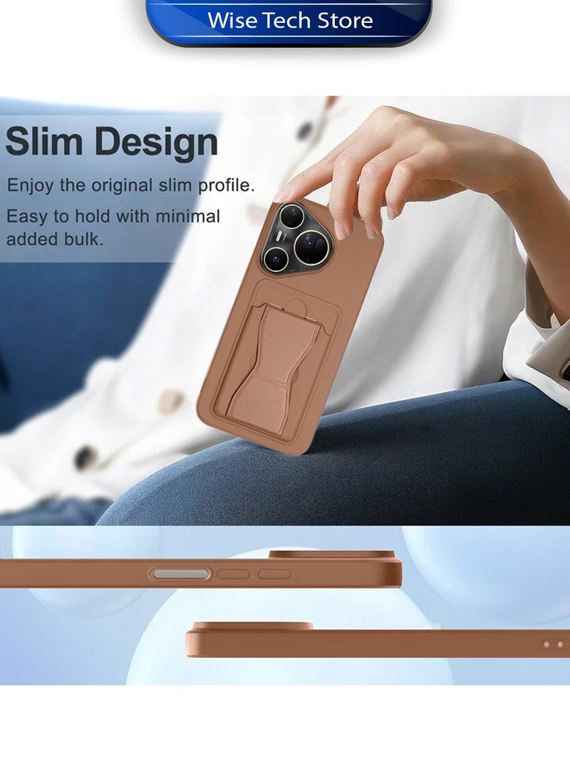 Wtech Huawei Pura 80 Ultra 5G 2025 Silicone TPU Card Holder with Hand Grip Case Cover (MCHPSN) - Brown - Image 4