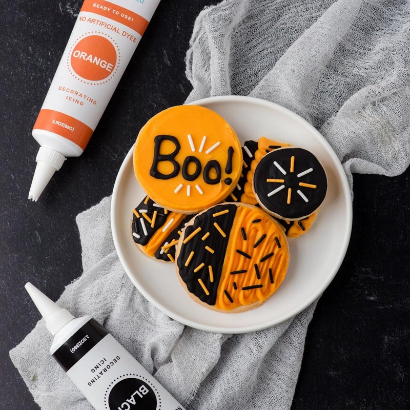 Sweets Indeed Dye-Free Halloween Frosting & Sprinkles Set – 8.22 oz | 2 Frosting Tubes (Orange & Black) + 2 Decorating Tips + 2 oz Sprinkle Mix (Black, Orange & White) | No Artificial Dyes Cupcake & Cookie Decorating Kit - Image 4