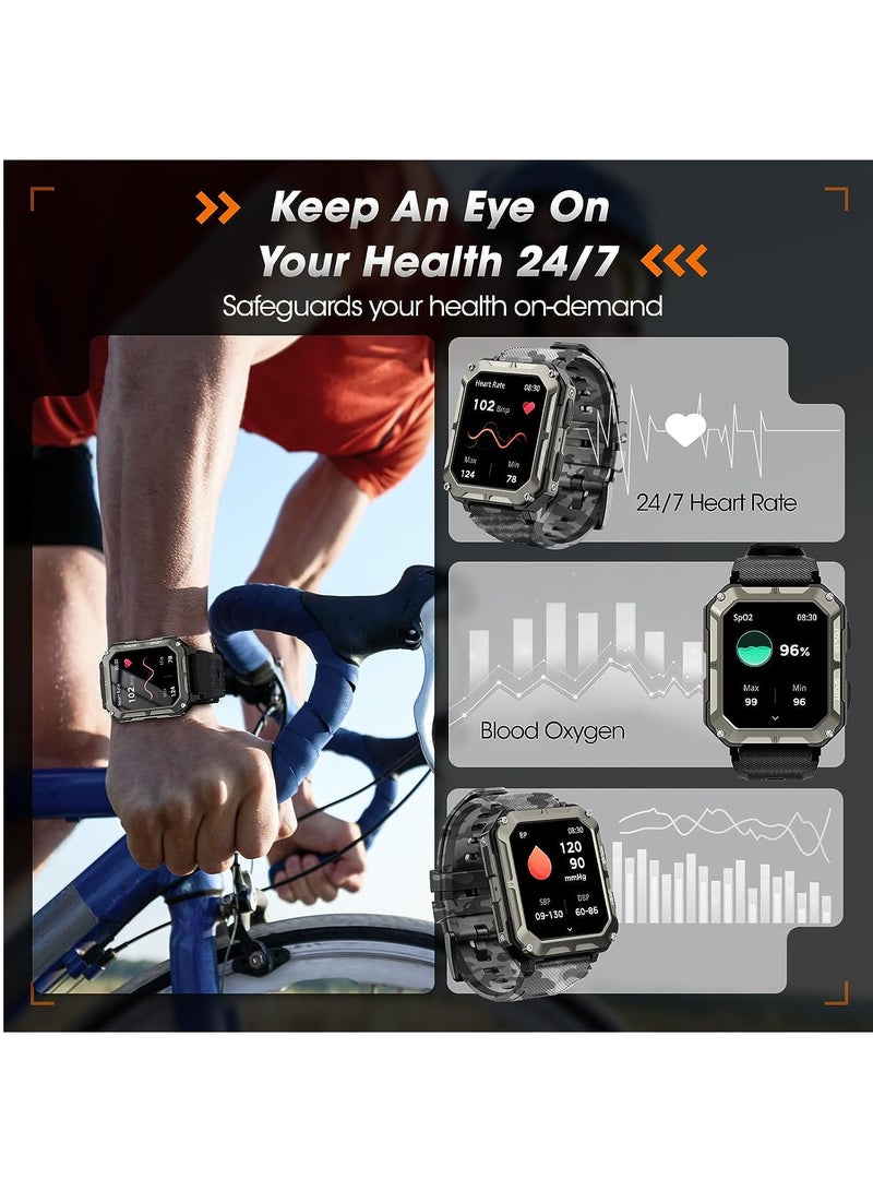 RollsTimi  Military Smart Watch for Men Answer Make Call, Rugged Tactical Smartwatch for Android Phones and iPhone, Waterproof Outdoor Sports Fitness Tracker with Heart Rate, Sleep Monitor  - Image 3