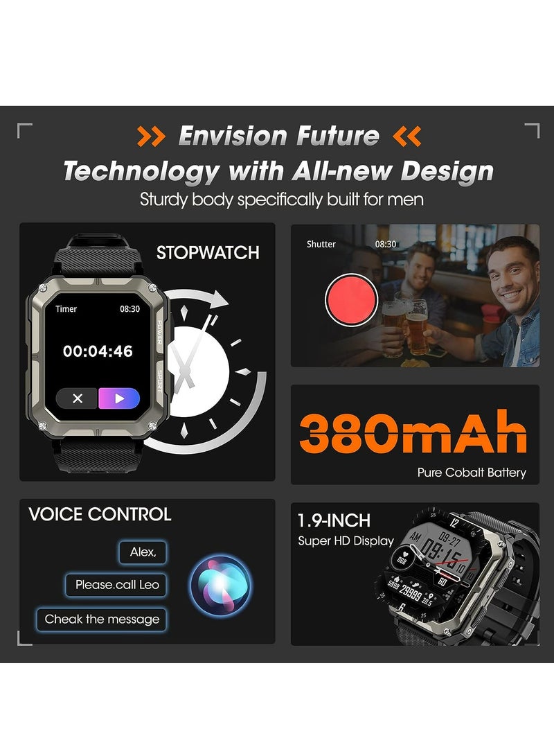 RollsTimi  Military Smart Watch for Men Answer Make Call, Rugged Tactical Smartwatch for Android Phones and iPhone, Waterproof Outdoor Sports Fitness Tracker with Heart Rate, Sleep Monitor  - Image 5