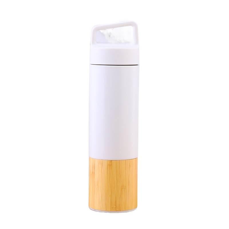 كوب قهوة للسفر بمقبض سهل الحمل ومناسب لحامل الأكواب من ستانلس ستيل، 500 ml، أبيض مع مقبض من الستانلس ستيل باللون الأبيض - Lilac Ribbon - Image 1