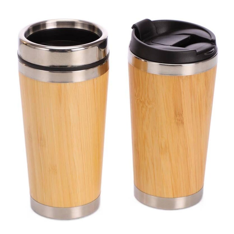 كوب قهوة للسفر بمقبض سهل الحمل ومناسب لحامل الأكواب من ستانلس ستيل، 500 ml، أبيض مع مقبض من الستانلس ستيل باللون الأبيض - Lilac Ribbon - Image 4