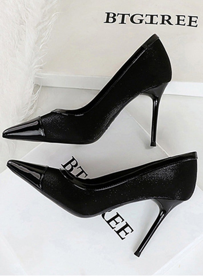 BIGTREE Women's Elegant Party Stiletto Pumps Pointed Closed Toe High Heels Black 9.5CM - Image 3