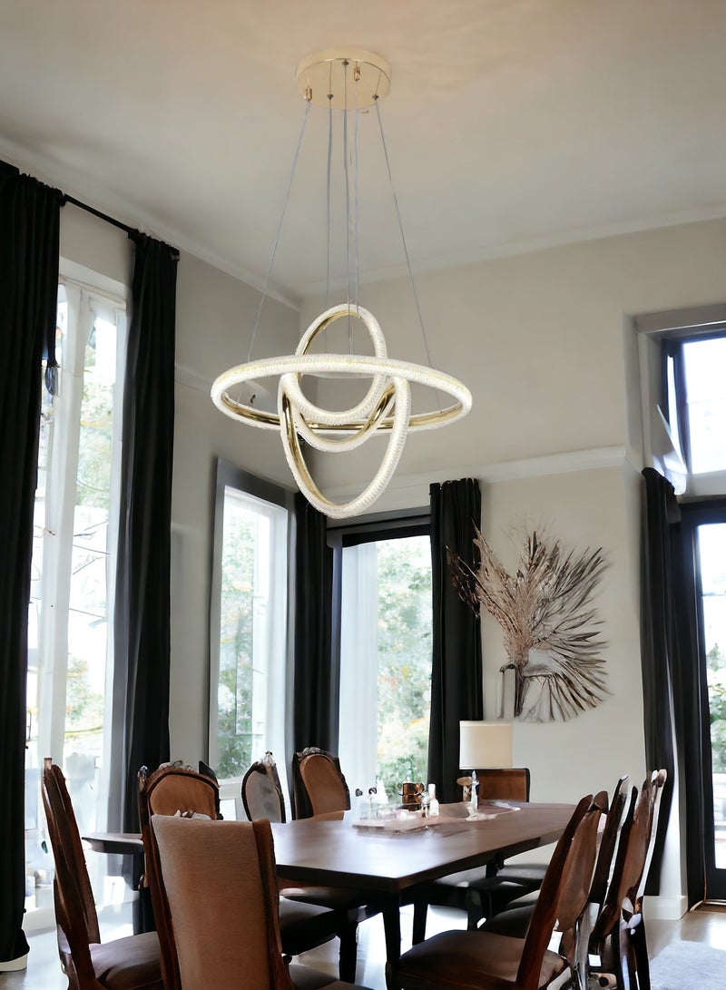 Visionary Home Using Adjustable Three Colour LED Chandelier (Warm/Cool/ Neutral Light) , Golden Body Unique Shape Pendant Light for Living Room, Lobby, Study Room, Kitchen, Bedroom, Dining Room, Cafe - Image 1