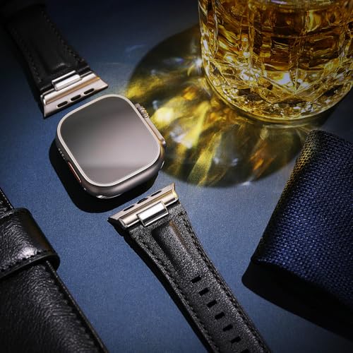 Tlselt Leather Band for Apple Watch Ultra 3/Ultra 2 Bands 49mm 46mm 45mm 44mm, Top Genuine Leather Designer Replacement Strap for iWatch Ultra 3 2 1 SE series 11 10 9 8 7 6 5 4 3 - Image 3