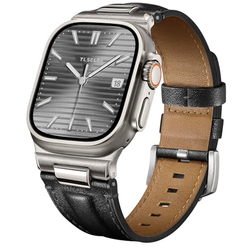 Tlselt Leather Band for Apple Watch Ultra 3/Ultra 2 Bands 49mm 46mm 45mm 44mm, Top Genuine Leather Designer Replacement Strap for iWatch Ultra 3 2 1 SE series 11 10 9 8 7 6 5 4 3 - Image 1