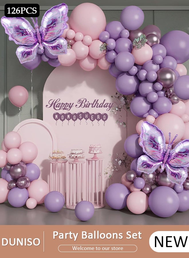 DUNISO زينة عيد ميلاد على شكل فراشة أرجوانية للبالغين والأطفال، زينة حفلات عيد ميلاد سعيد، لافتة عيد ميلاد سعيد وحروف بالون عيد ميلاد - Image 1