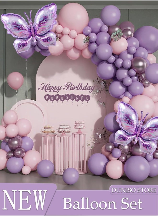 DUNISO Purple Butterfly Birthday Decorations for Adult and Kids Happy Birthday Party Decorations Happy Birthday Banner and Balloon Birthday Balloon Letters  - Image 1
