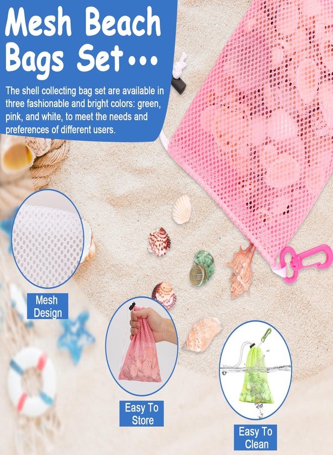 WANGDEFA 3 Pcs Mesh Beach Bags For Kids 5.9 x 8.3 Inch Shell Collecting Bag Seashell Bags With Clip And Toggle Closure Beach Vacation Essentials For Beach And Box Toy Bag With Toddler（Not Included Toys） - Image 3