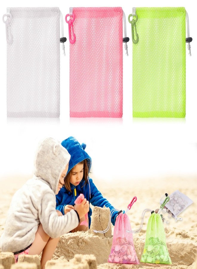 WANGDEFA 3 Pcs Mesh Beach Bags For Kids 5.9 x 8.3 Inch Shell Collecting Bag Seashell Bags With Clip And Toggle Closure Beach Vacation Essentials For Beach And Box Toy Bag With Toddler（Not Included Toys） - Image 1