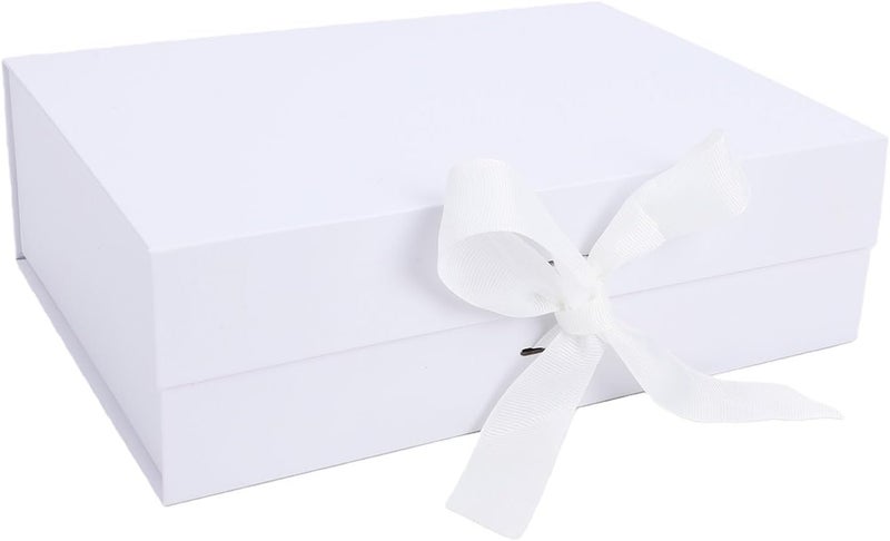 MAVIS LAVEN Gift Box, 10.24x7.36x3.15 Inches White Magnetic Flip Top Box with Ribbon Bow, for Presents Bridesmaid Birthday Anniversary Party Gifts (White) - Image 1