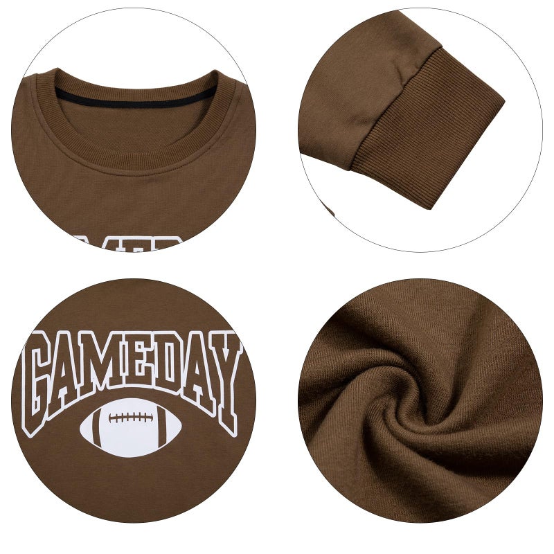 FAYALEQ Game Day Sweatshirts Women Football Sweatshirt Football Rugby T-Shirts Casual Game Day Fan Pullover Top Brown - Image 5