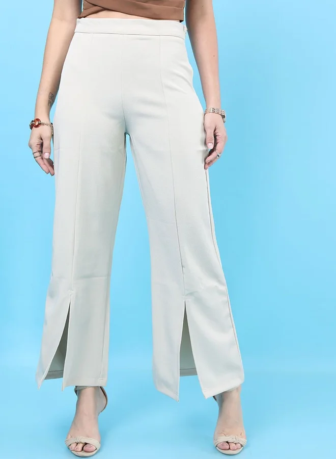 Freehand Freehand Women Off White Flared Pants with Split Hem