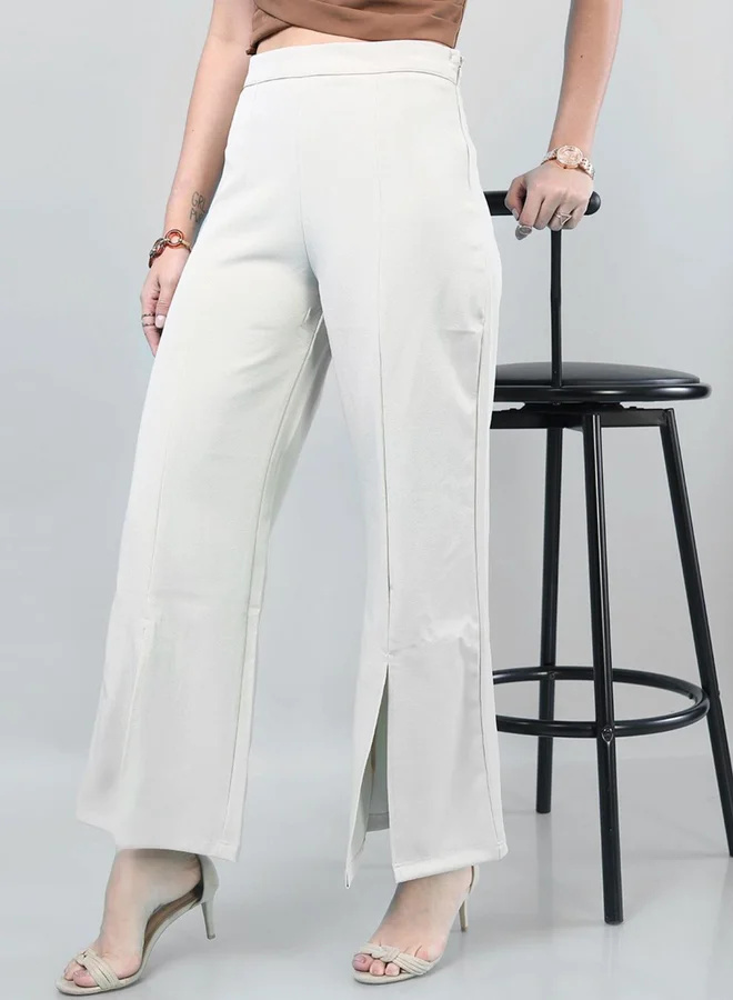 Freehand Freehand Women Off White Flared Pants with Split Hem