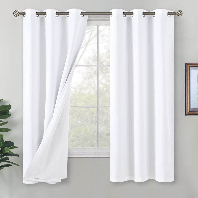 BGment White Blackout Curtains for Bedroom 63 Inch Length 2 Panels Set, Thermal Insulated Bedroom Curtains Soundproof Room Darkening Window Curtain Drapes, Each Grommet Curtains 42 Inch Wide - Image 1