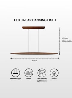 Target Wood Walnut Color 20W Linear LED Pendant Light 60cm  - Image 5