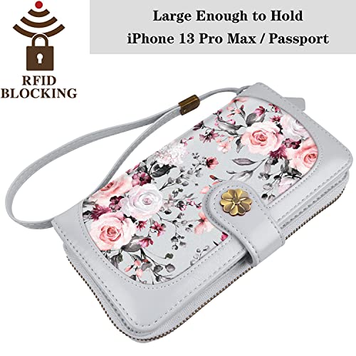Coco Rossi Wallets for Women Multi Card Holder Wallet Clutch Wallet Card Holder Organizer Ladies Purse with Wrist strap Purse,Grey Flowers - Image 5