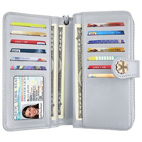 Coco Rossi Wallets for Women Multi Card Holder Wallet Clutch Wallet Card Holder Organizer Ladies Purse with Wrist strap Purse,Grey Flowers - Image 2