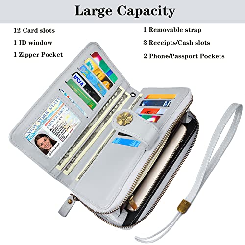 Coco Rossi Wallets for Women Multi Card Holder Wallet Clutch Wallet Card Holder Organizer Ladies Purse with Wrist strap Purse,Grey Flowers - Image 3