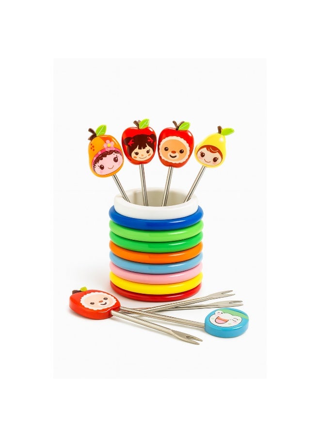 Mini Fruit Fork Set with Organizer Cup – 8 Reusable Kids & Serving Picks, Cute Fruit Face Design, Compact Size for Snacks, Lunch Box, Desserts & Party Appetizers - Image 1
