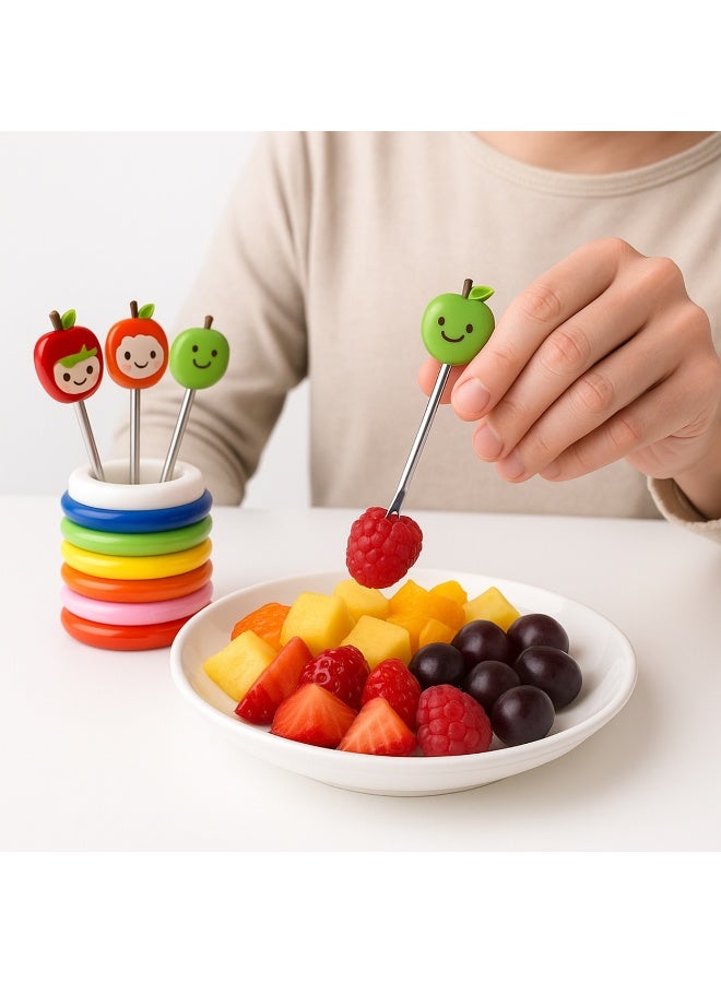 Mini Fruit Fork Set with Organizer Cup – 8 Reusable Kids & Serving Picks, Cute Fruit Face Design, Compact Size for Snacks, Lunch Box, Desserts & Party Appetizers - Image 2