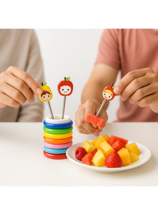 Mini Fruit Fork Set with Organizer Cup – 8 Reusable Kids & Serving Picks, Cute Fruit Face Design, Compact Size for Snacks, Lunch Box, Desserts & Party Appetizers - Image 3