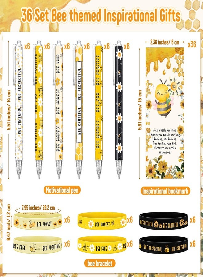 Landical 108 Pcs Bee Theme Inspirational Gifts Honeybee Ballpoint Pens Bee Silicone Bracelets Motivational Bookmarks Employee Appreciation Gifts for Women Men Team Coworker Staff - Image 2