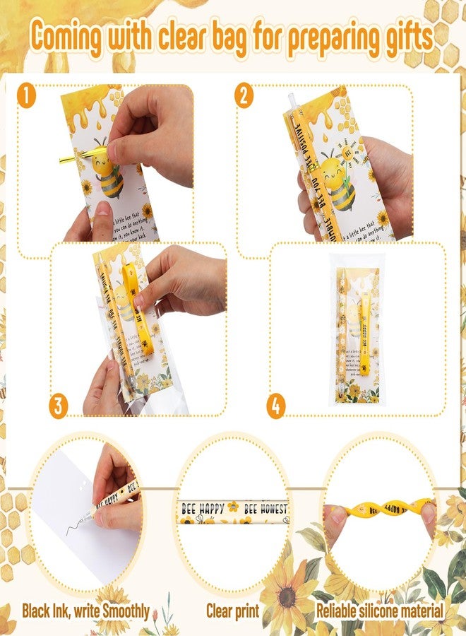 Landical 108 Pcs Bee Theme Inspirational Gifts Honeybee Ballpoint Pens Bee Silicone Bracelets Motivational Bookmarks Employee Appreciation Gifts for Women Men Team Coworker Staff - Image 3