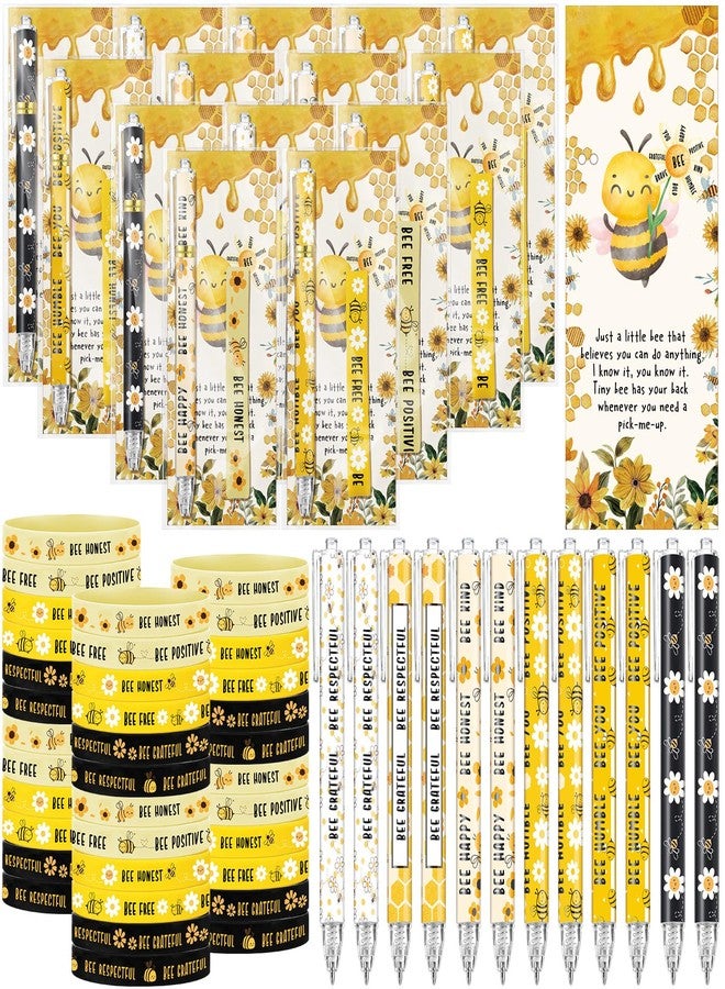 Landical 108 Pcs Bee Theme Inspirational Gifts Honeybee Ballpoint Pens Bee Silicone Bracelets Motivational Bookmarks Employee Appreciation Gifts for Women Men Team Coworker Staff - Image 1