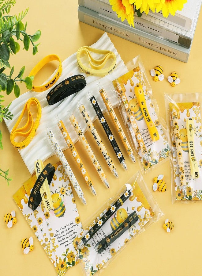 Landical 108 Pcs Bee Theme Inspirational Gifts Honeybee Ballpoint Pens Bee Silicone Bracelets Motivational Bookmarks Employee Appreciation Gifts for Women Men Team Coworker Staff - Image 4
