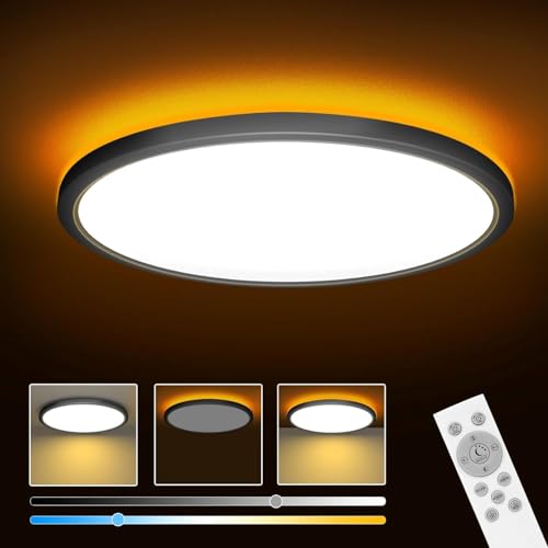 ELEPHANTBOAT® 48W LED Ceiling Light with Remote,3000K-6500K Dimmable Flush Mounted Ceiling Light with Back Amber Light Design,58x22cm, Slim Square Ceiling Lamp for Bathroom, Living Room,Hallway - Image 1