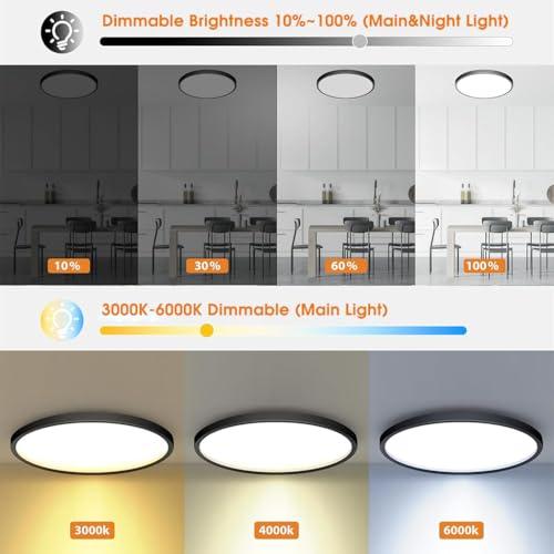 ELEPHANTBOAT® 48W LED Ceiling Light with Remote,3000K-6500K Dimmable Flush Mounted Ceiling Light with Back Amber Light Design,58x22cm, Slim Square Ceiling Lamp for Bathroom, Living Room,Hallway - Image 2