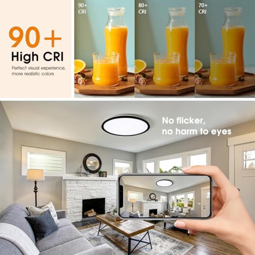 ELEPHANTBOAT® 48W LED Ceiling Light with Remote,3000K-6500K Dimmable Flush Mounted Ceiling Light with Back Amber Light Design,58x22cm, Slim Square Ceiling Lamp for Bathroom, Living Room,Hallway - Image 4