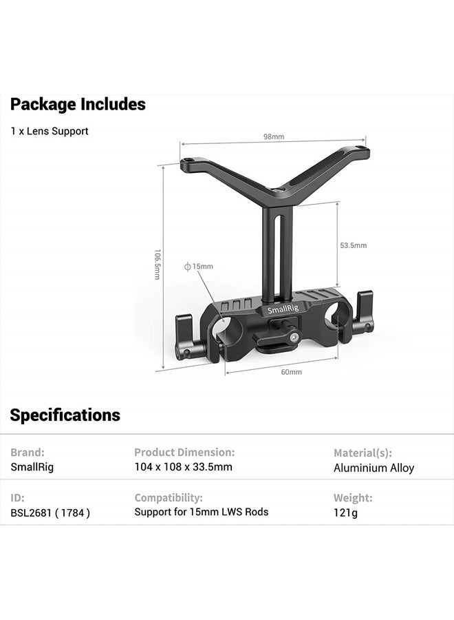 SmallRig 15mm Long Lens Support, 53.5mm Height Adjustable Lens Bracket for DSLR Camera Shoulder Rig - BSL2681 - Image 3