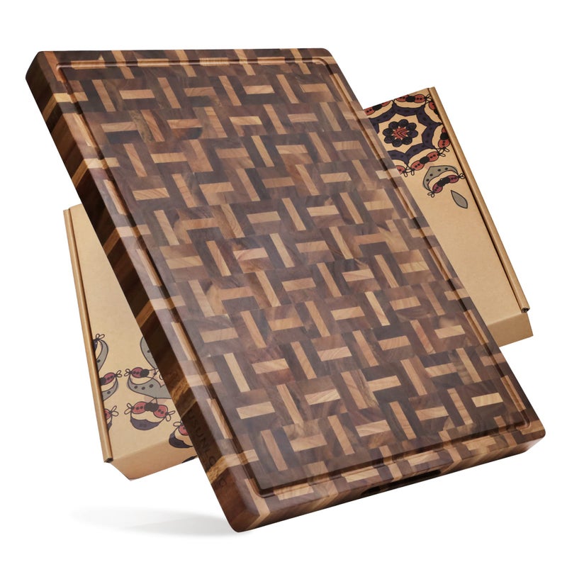 YOUSUNLONG Cutting Board XXL Large End Grain Acacia Wood Mixed With Oak 24x18x15 Inch Reversible Butcher Chopping Board With Deep Juice Groove And Handle Cheese Board Cooktop Board - Image 2
