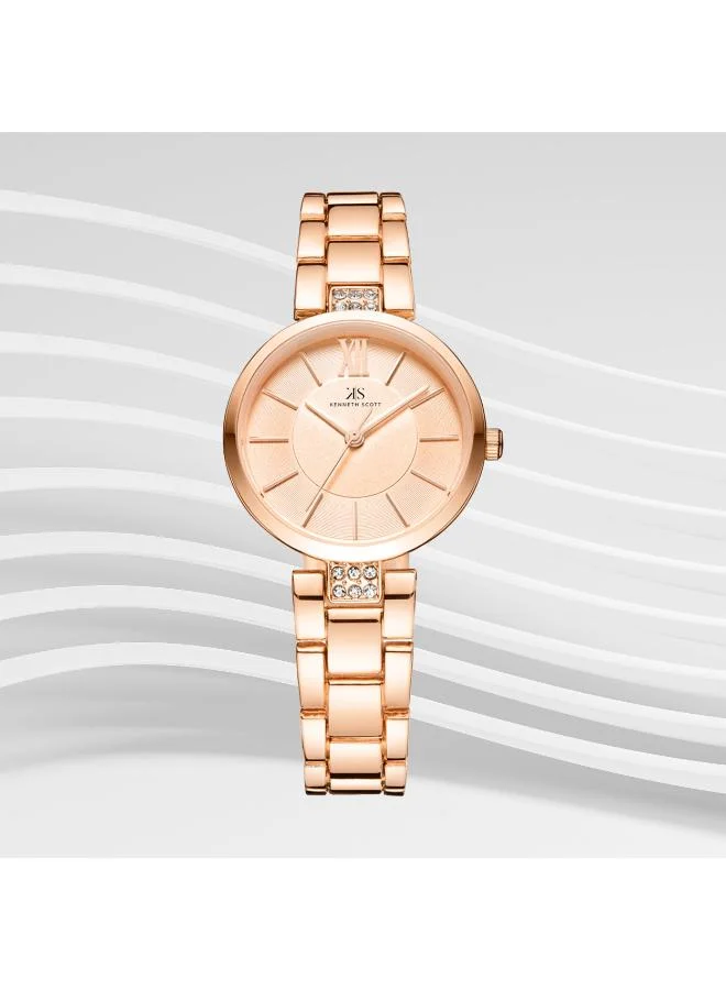 Kenneth Scott Rose Gold Women's Stainless Steel Analog Watch K23533-RBKK - 30 mm for Women | Best Price UAE