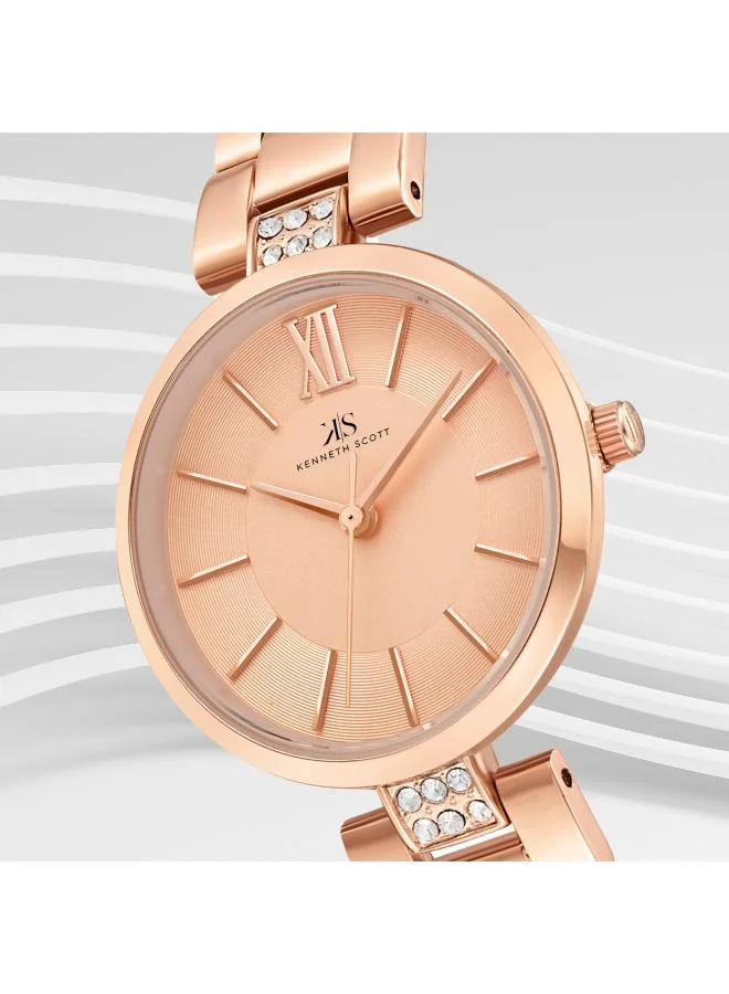 Kenneth Scott Rose Gold Women's Stainless Steel Analog Watch K23533-RBKK - 30 mm for Women | Best Price UAE