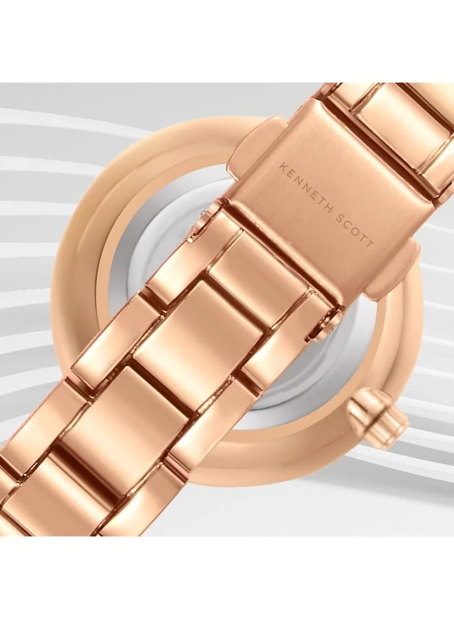 Kenneth Scott Rose Gold Women's Stainless Steel Analog Watch K23533-RBKK - 30 mm for Women | Best Price UAE