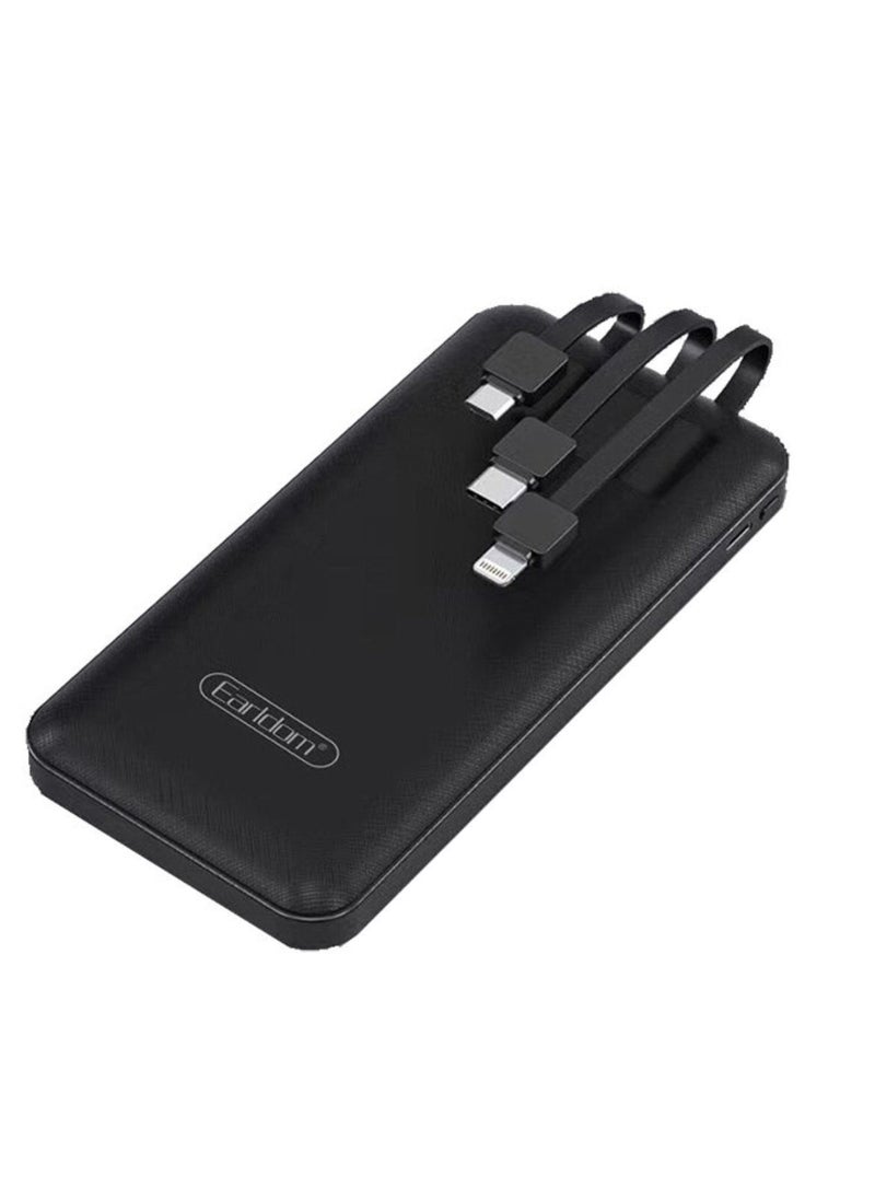 10000.0 mAh Power Bank with 3 Wire In-Built Charging Cable And LCD Display | ET-PB41| Black