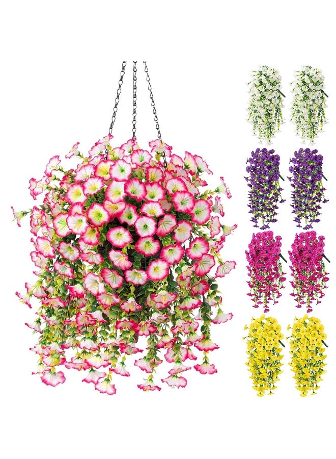 Yousheng Artificial Hanging Petunia Flowers UV Resistant Faux Plants Outdoor Fake Petunia Stripe Spring Summer Decor for Home Mantel Door Porch Patio 