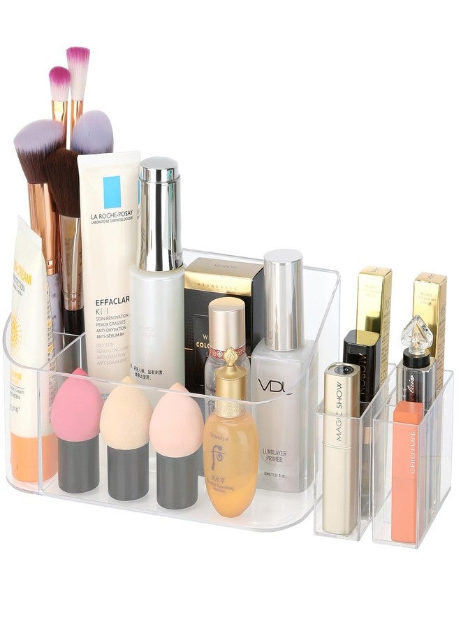 LETURE Clear Makeup Tray Holder Organizer Cosmetic Display Case, Small Makeup Organizer for Vanity Bathroom Counter Countertop Tabletop Desktop Vanity Drawers (Clear) - Image 1