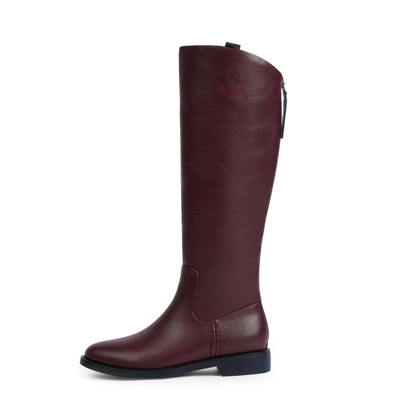 Modatope Burgundy Knee High Boots Women Flat Rounded Toe Riding Boots for Women Low Block Heel Fall Winter Tall Boot Size 6 - Image 4