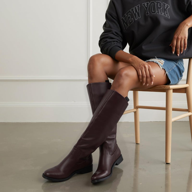 Modatope Burgundy Knee High Boots Women Flat Rounded Toe Riding Boots for Women Low Block Heel Fall Winter Tall Boot Size 6 - Image 2